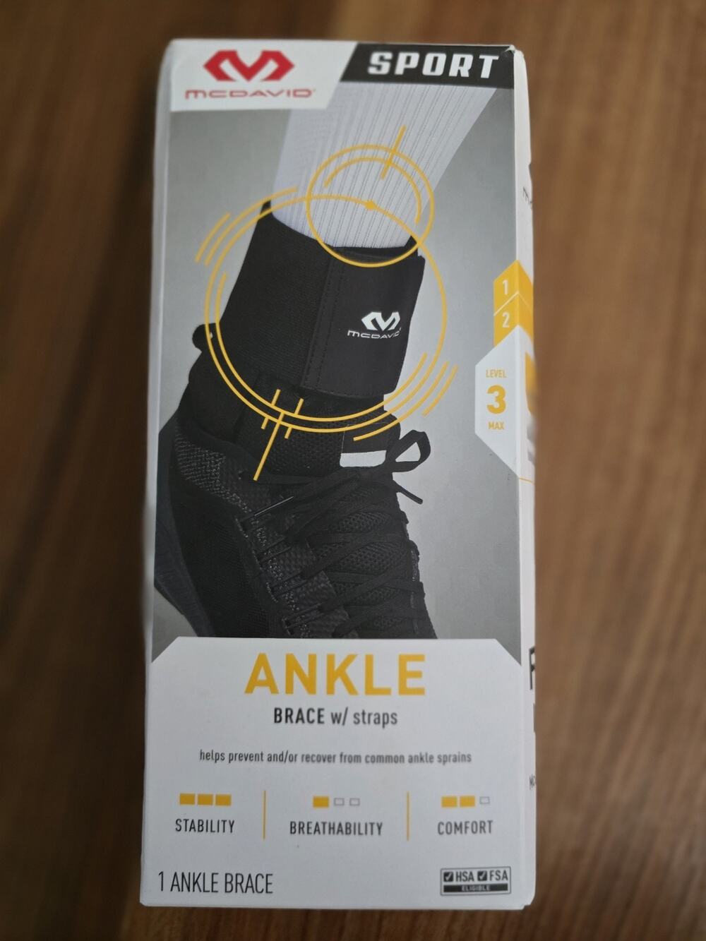 McDavid Ankle Brace w/ Straps, Medium, Unisex Black - Sport NEW